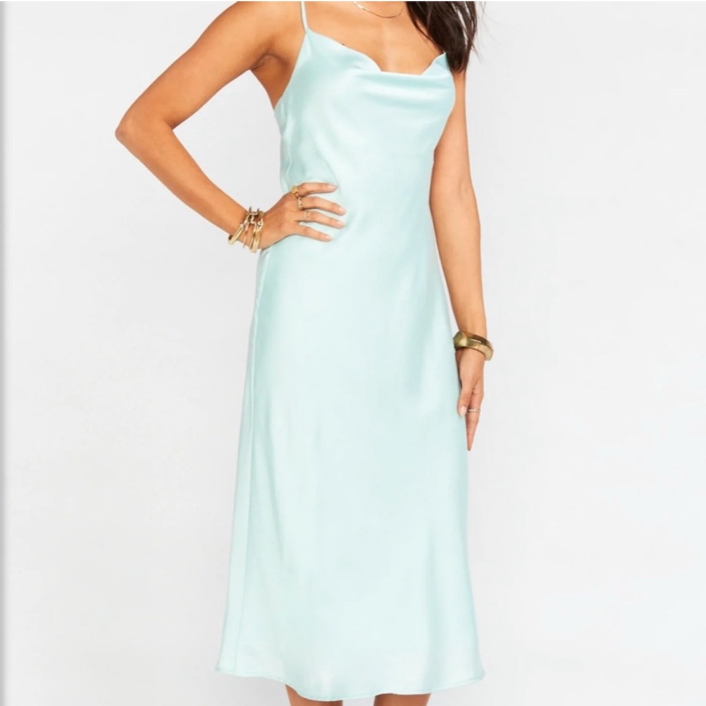 Show Me Your MuMu Verona Cowl Aqua Mint Luxe Satin Dress